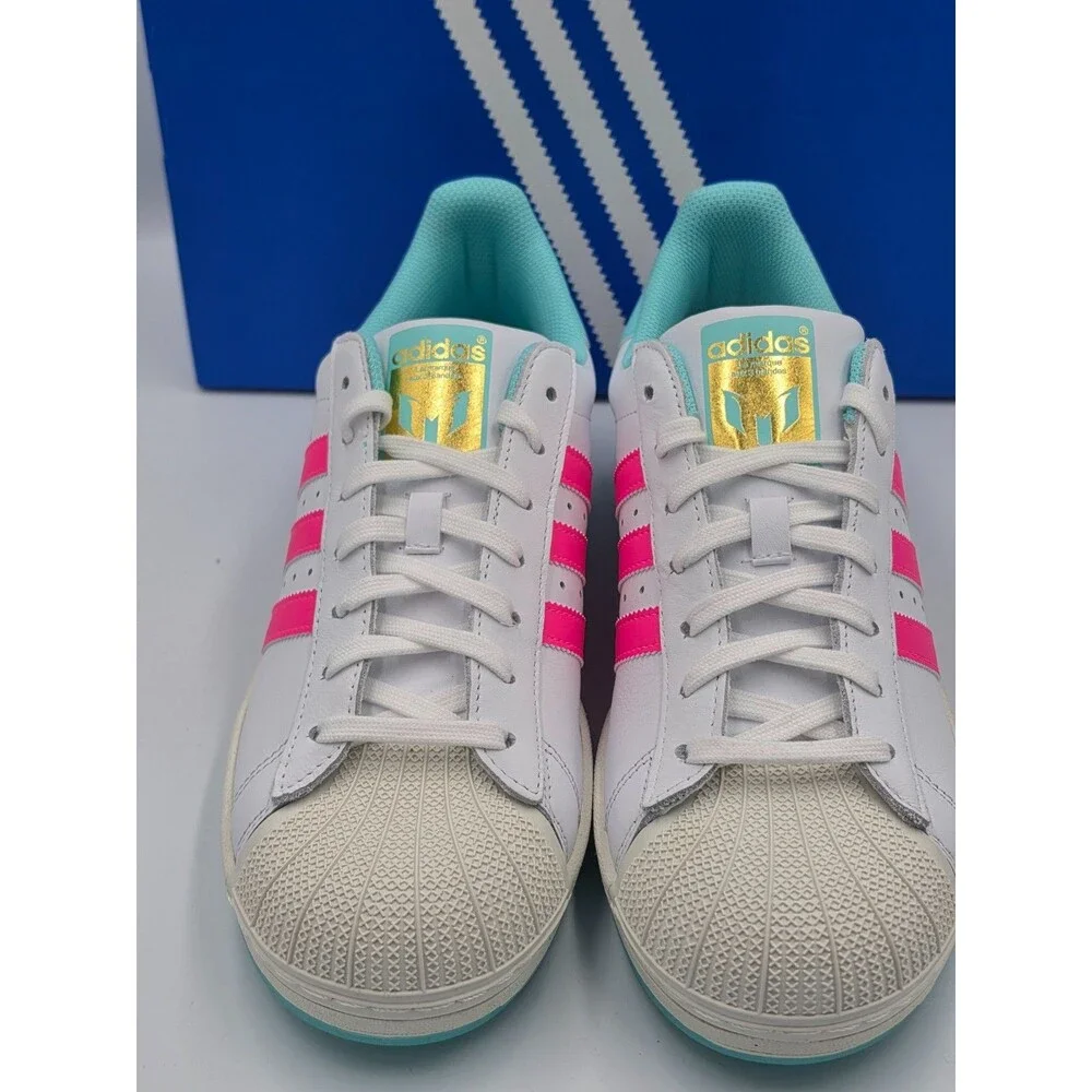 Adidas Superstar Messi White Lucid Pink Flash Aqua JR1979 Men’s 10 New in Box